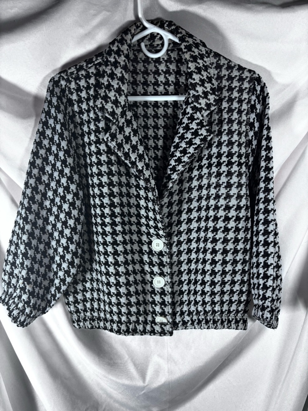 Black and White Houndstooth Cropped‎ Blazer Jacket